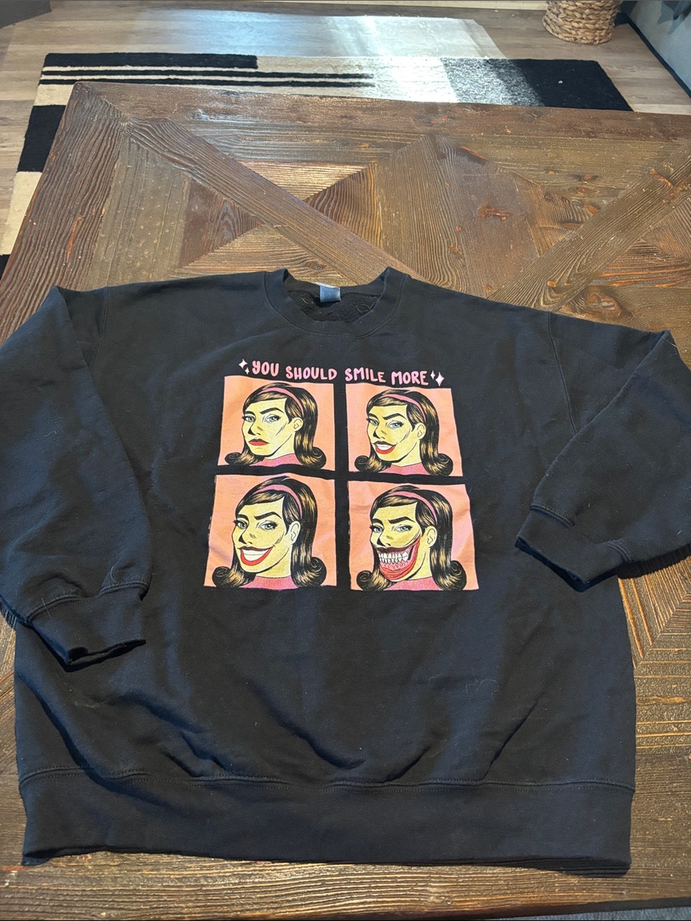 Gildan Black Crewneck Sweatshirt with Pink Graphic Panels